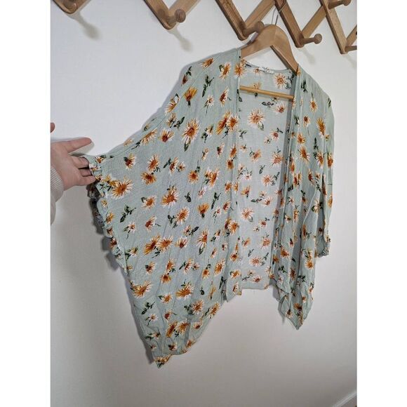 Maurices Green Floral Open Front Kimono Coverup - One Size - Picture 2 of 4